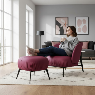 Fauteuil Hocker Wunnzëmmer Design Modern Set Garnitur Polster Relax 2-Teileg.