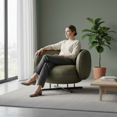 Fautteuil 1 Sëtz Kënschtläder Lounge Luxus Polster Een-Sëtz Design Gro