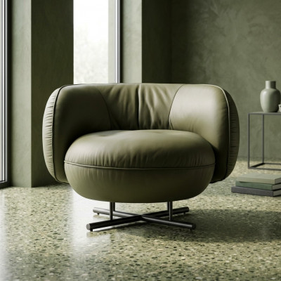 Fautteuil 1 Sëtz Kënschtläder Lounge Luxus Polster Een-Sëtz Design Gro