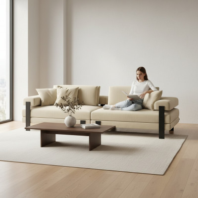Designer Sofa 2 Sëtzer Modern Canapé Polster Beige Sofas Designsofa Nei