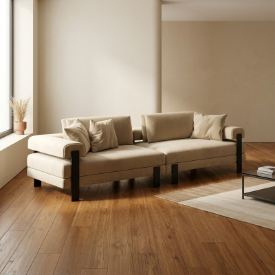 Designer Sofa 2 Sëtzer Modern Canapé Polster Beige Sofas Designsofa Nei