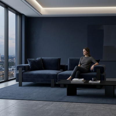 Sofa 2 Sëtzer Polstersofa Blo Textil Design Modern Couche Sofen Luxus