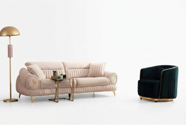 Canapé 3 Plazen mat Sessel Wäiss Elegantes Modern Luxus Design Miwwelen