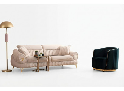 Canapé 3 Plazen mat Sessel Wäiss Elegantes Modern Luxus Design Miwwelen