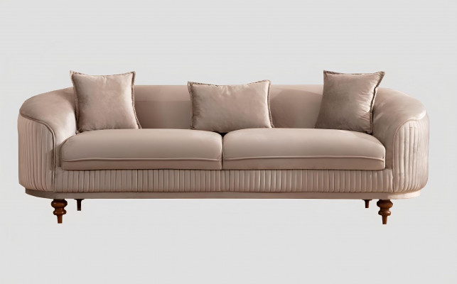 Couch 3-Sëtzer Eleganten Fauteuil Modern Luxus Design Holzmöbel Gepolstert