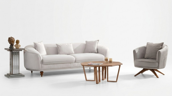 Couch 3-Sëtzer Eleganten Fauteuil Modern Luxus Design Holzmöbel Gepolstert