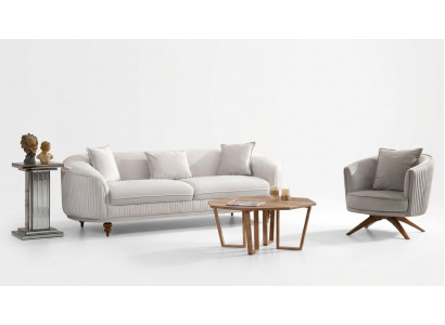 Couch 3-Sëtzer Eleganten Fauteuil Modern Luxus Design Holzmöbel Gepolstert