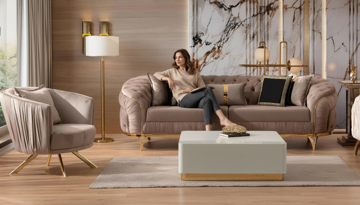 Luxus Sofagarnitur 3+1 Sëtzer Textil Designer Chesterfield Sofa Modern