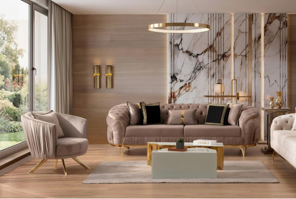Luxus Sofagarnitur 3+1 Sëtzer Textil Designer Chesterfield Sofa Modern