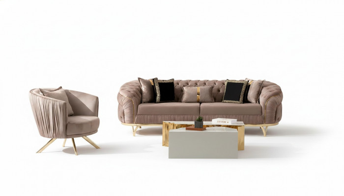 Luxus Sofagarnitur 3+1 Sëtzer Textil Designer Chesterfield Sofa Modern