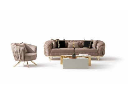 Luxus Sofagarnitur 3+1 Sëtzer Textil Designer Chesterfield Sofa Modern