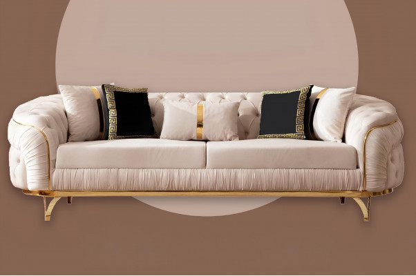 Design-Sofa 331 Sëtzer Chesterfield Stoff Couch Polstersofaen Textil Neit