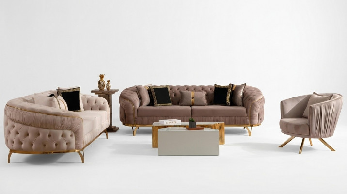 Design-Sofa 331 Sëtzer Chesterfield Stoff Couch Polstersofaen Textil Neit