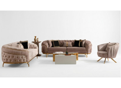 Design-Sofa 331 Sëtzer Chesterfield Stoff Couch Polstersofaen Textil Neit