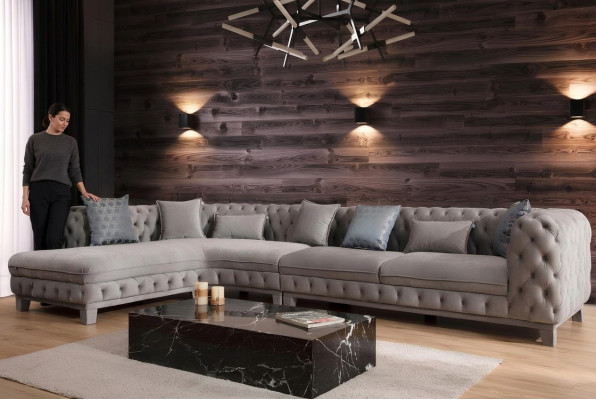 Eckcouch L-Form Couch Chesterfield Design Modern Sofa Stoff Textil Nei