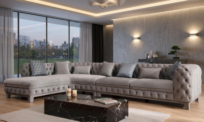 Eckcouch L-Form Couch Chesterfield Design Modern Sofa Stoff Textil Nei