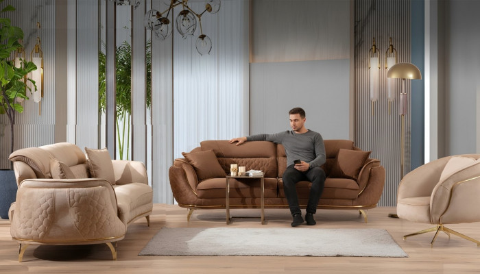 Sofa-Sëtzung a italieneschem Stil Komplett Saz 3+3+1+1 Sëtz-Garnitur