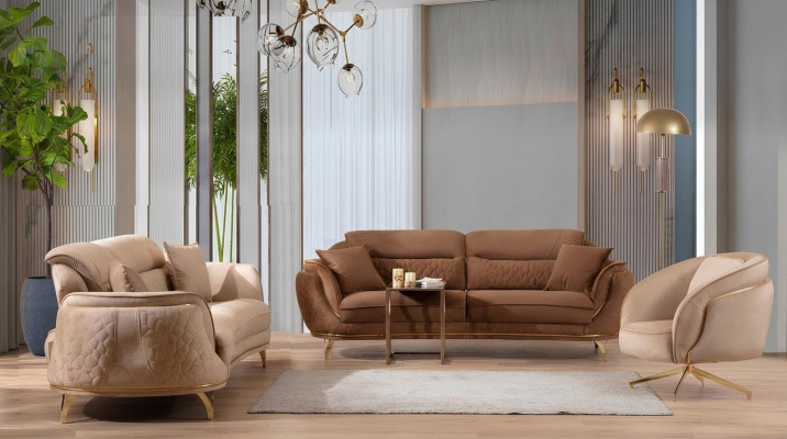 Sofa-Sëtzung a italieneschem Stil Komplett Saz 3+3+1+1 Sëtz-Garnitur