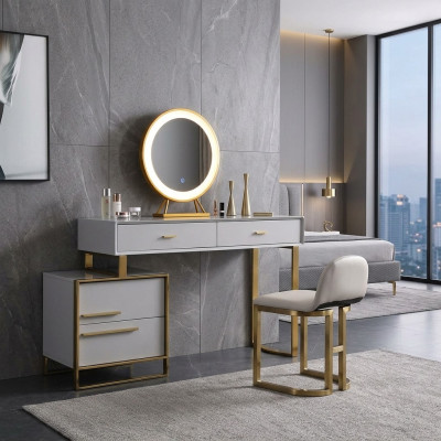 Dësch Modern Konsole Spigel Schminktisch Schlofkummer Kosmetik Dësch