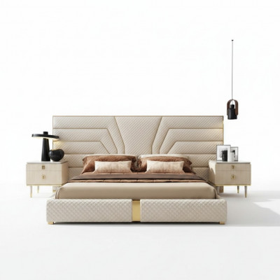 Schlofzëmmer Modern Holz Stoff Better Bett Polsterbett Luxus Duebelbett