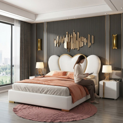 Design Bett, Schlofkummer, Duebelbett, Hotel, Luxus, Gepolstert, Ariichtung