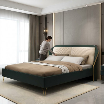 Luxus Textilbett Duebel Design Schlofzëmmer Better Metall Gréng Nei