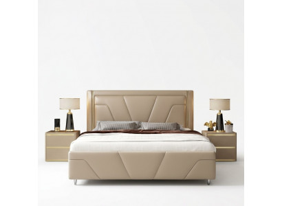Schlofzëmmer Bett Polster Design Miwwelen Luxus Duebel Beige Better Modern