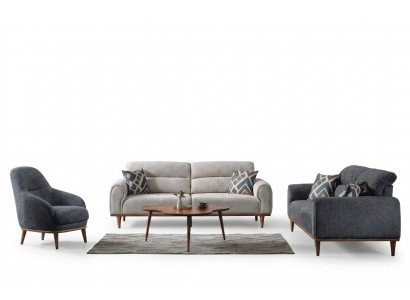 Canapé-Set 3+3+1 Sëtzer Wunnzëmmer Set Komplett Textil Holz Sofa Fotell Nei