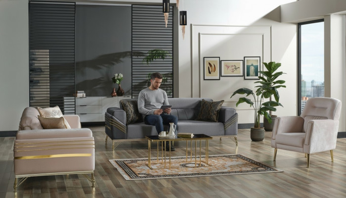 Exklusivt Sofagarnitur Set 3+3+1 3tlg 2x Sofa Fauteuil Relax Luxuséist Set