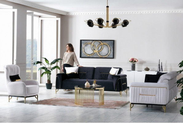 Design Wunnzëmmer Set Sofagarnitur 3+3+1 Wunnzëmmer Miwwelen Garnituren Samt