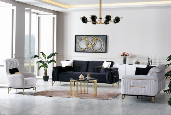 Design Wunnzëmmer Set Sofagarnitur 3+3+1 Wunnzëmmer Miwwelen Garnituren Samt