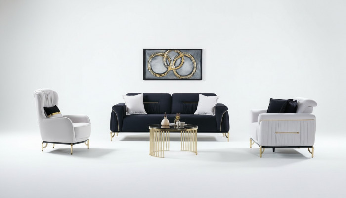 Design Wunnzëmmer Set Sofagarnitur 3+3+1 Wunnzëmmer Miwwelen Garnituren Samt