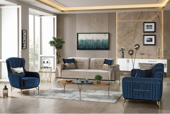 Designer Sofa-Garnitur 3+3+1 Sëtzer Couch Polster Nei Sëtz-Garnitur Set