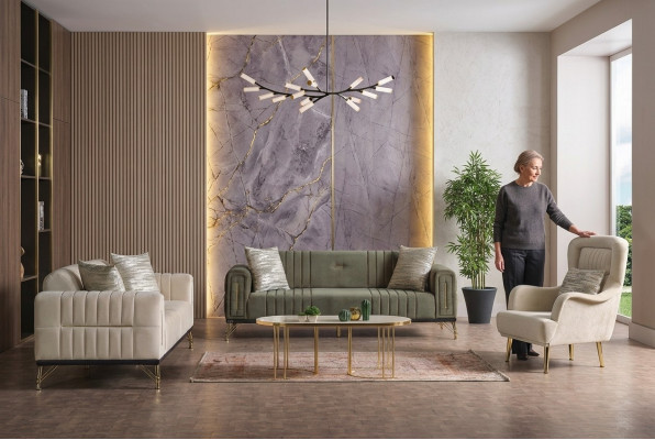Exklusiv Sofagarnitur Set 3+3+1 3-Teiler 2x Sofa Relaxfauteuil Luxusset