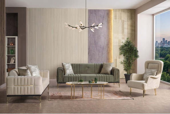 Exklusiv Sofagarnitur Set 3+3+1 3-Teiler 2x Sofa Relaxfauteuil Luxusset