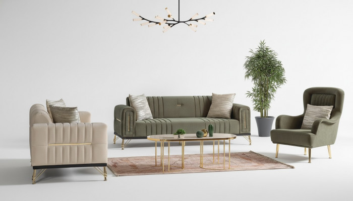 Exklusiv Sofagarnitur Set 3+3+1 3-Teiler 2x Sofa Relaxfauteuil Luxusset