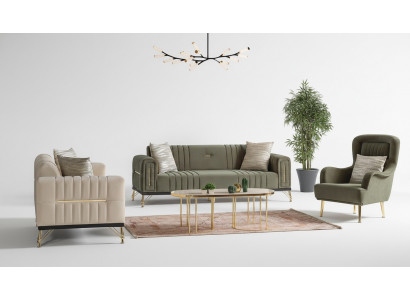 Exklusiv Sofagarnitur Set 3+3+1 3-Teiler 2x Sofa Relaxfauteuil Luxusset