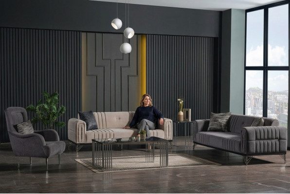 Canapé-Set 3+3+1 Sëtz Textil Modern Komplett Fauteuil Sofa 3 Sëtz Luxus Nei