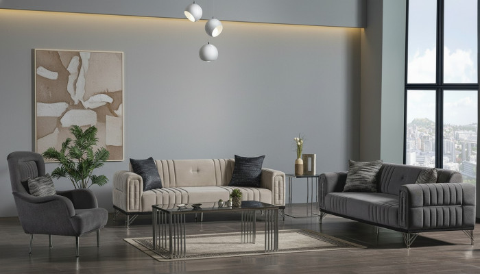 Canapé-Set 3+3+1 Sëtz Textil Modern Komplett Fauteuil Sofa 3 Sëtz Luxus Nei