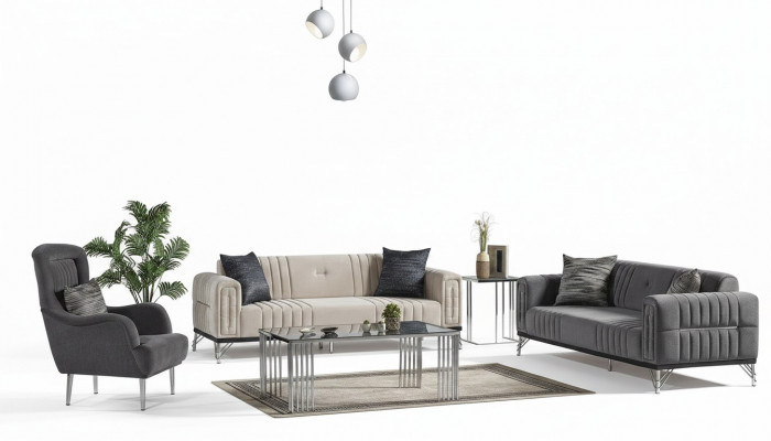 Canapé-Set 3+3+1 Sëtz Textil Modern Komplett Fauteuil Sofa 3 Sëtz Luxus Nei