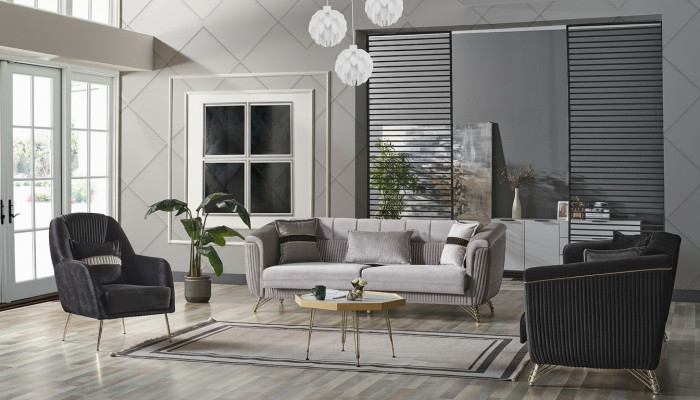 Sofagarnitur 3+3+1 Sëtzer Textil Holz Sofa 3 Sëtzer Modern Fauteuil Komplett Set Eu