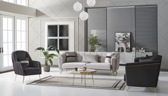 Sofagarnitur 3+3+1 Sëtzer Textil Holz Sofa 3 Sëtzer Modern Fauteuil Komplett Set Eu