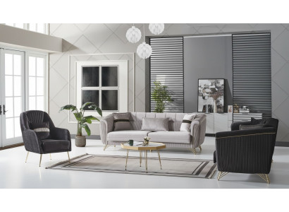 Sofagarnitur 3+3+1 Sëtzer Textil Holz Sofa 3 Sëtzer Modern Fauteuil Komplett Set Eu