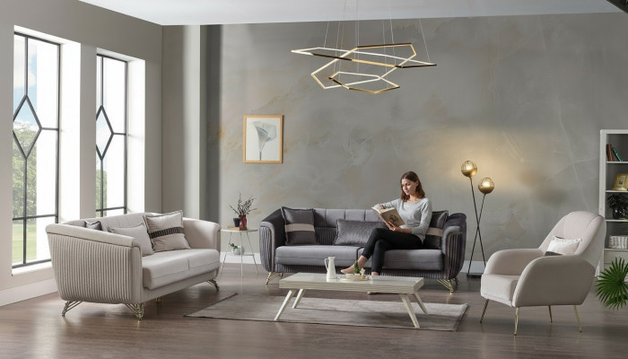 Designer Sofagarnitur 3+3+1 Sëtzer Couch Polster Sëtzgrupp Samt Set Gro