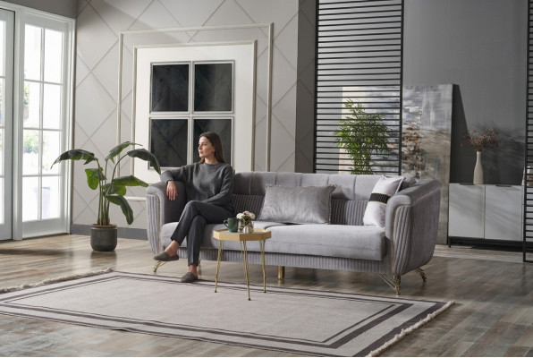 Canapé 3 Sëtzer Stoff Holz Modern Canapé Polster Couch Canapeën Design Luxus Grom.