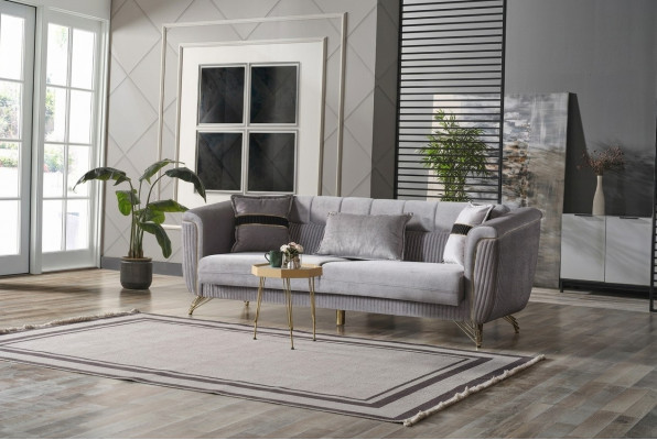 Canapé 3 Sëtzer Stoff Holz Modern Canapé Polster Couch Canapeën Design Luxus Grom.