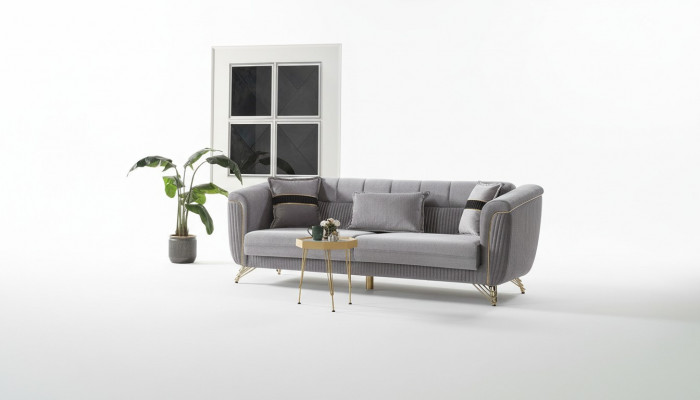 Canapé 3 Sëtzer Stoff Holz Modern Canapé Polster Couch Canapeën Design Luxus Grom.
