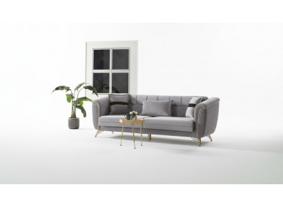 Canapé 3 Sëtzer Stoff Holz Modern Canapé Polster Couch Canapeën Design Luxus Grom.