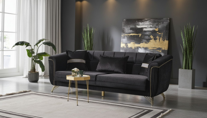 Edele Dräisëtzer Sofa Modernen 3 Sëtzer Stilvollt Sofa 228cm Brong Miwwelen
