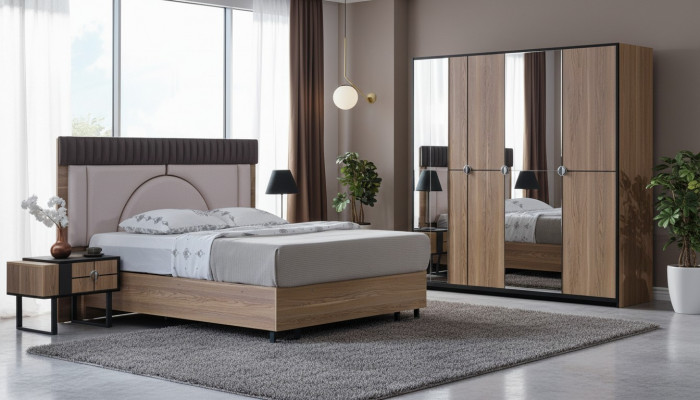 Schlofzëmmer Set Luxus Komplett Bett +2x Nuetsdëscher 3tlg. Modern Set Nei